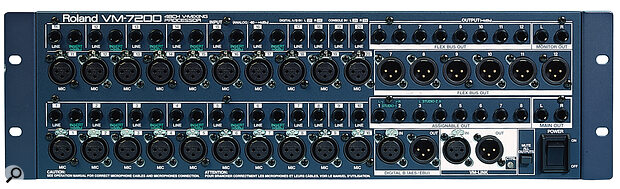 The VM7200 processor unit contains most of the V‑Mixing system's I/O and DSP power, and can be separated from the VMC control surface by up to 200m.